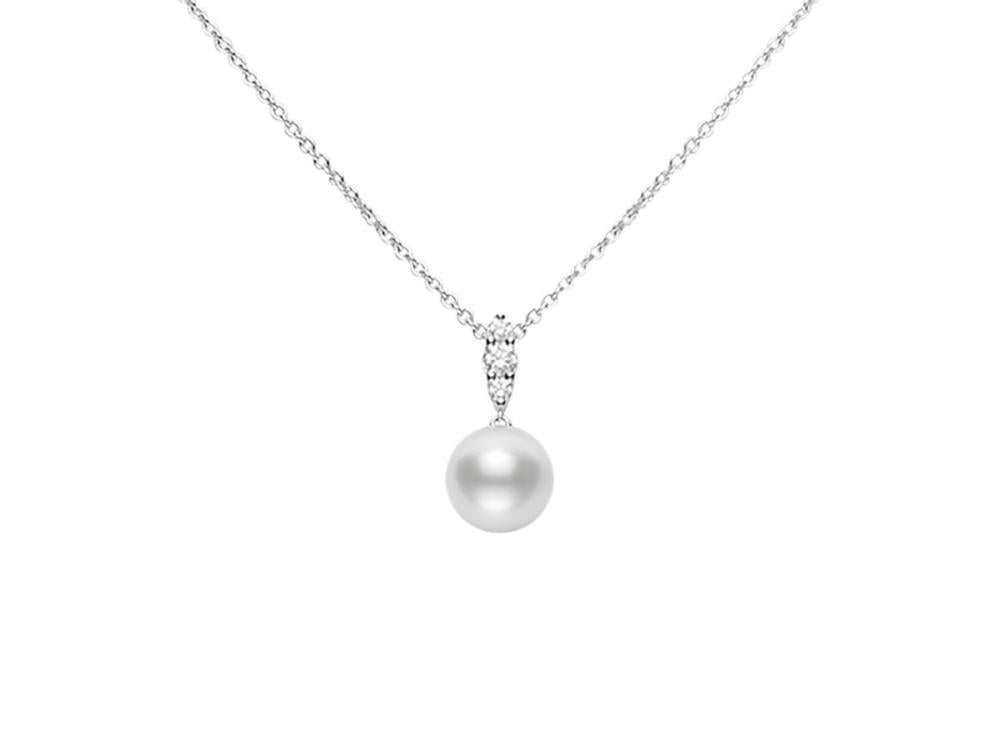 Mikimoto 18K White Gold White South Sea Pearl Necklace with Diamonds